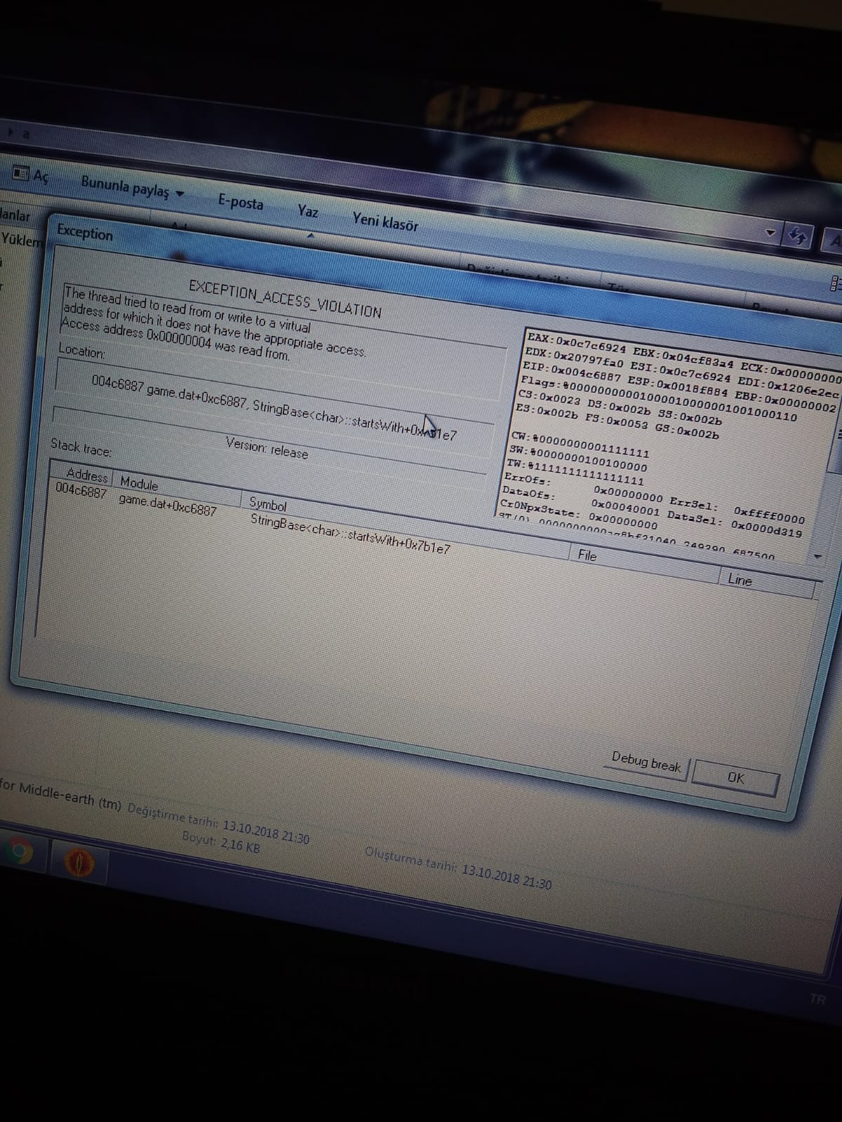 Exception hatası - Orta Dünya - Yüzüklerin Efendisi