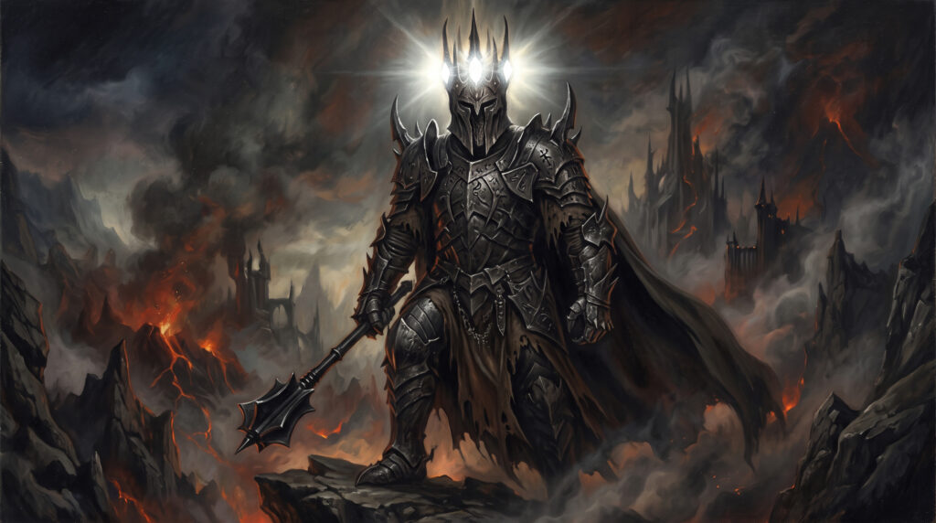 Zırhı ve demir tacıyla Orta Dünya'nın Karanlık Efendisi Morgoth (Melkor)