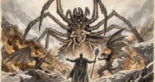 Ungoliant, Morgoth (Melkor) ve Balroglarına karşı savaşırken.
