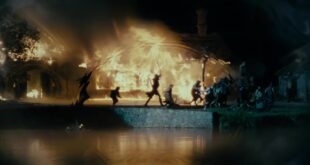 Subaşı Savaşı'nda çatışan Hobbitler ve Sharkey'nin adamları.