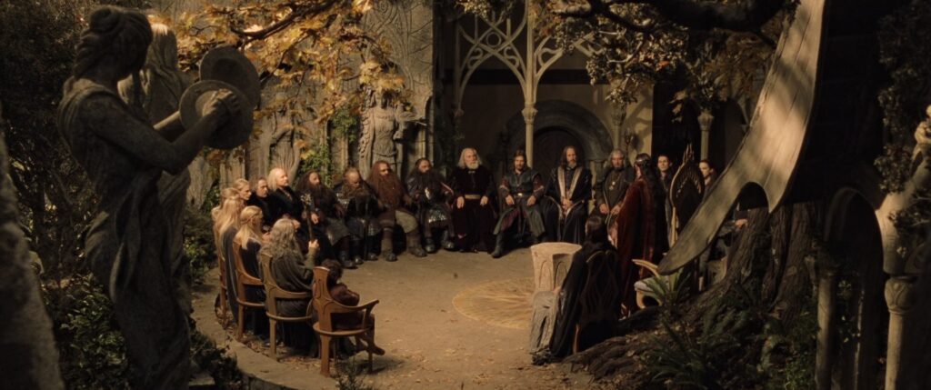 Elrond'un Divanı Ayrıkvadi toplantısı ve Tek Yüzük konseyi katılımcıları.