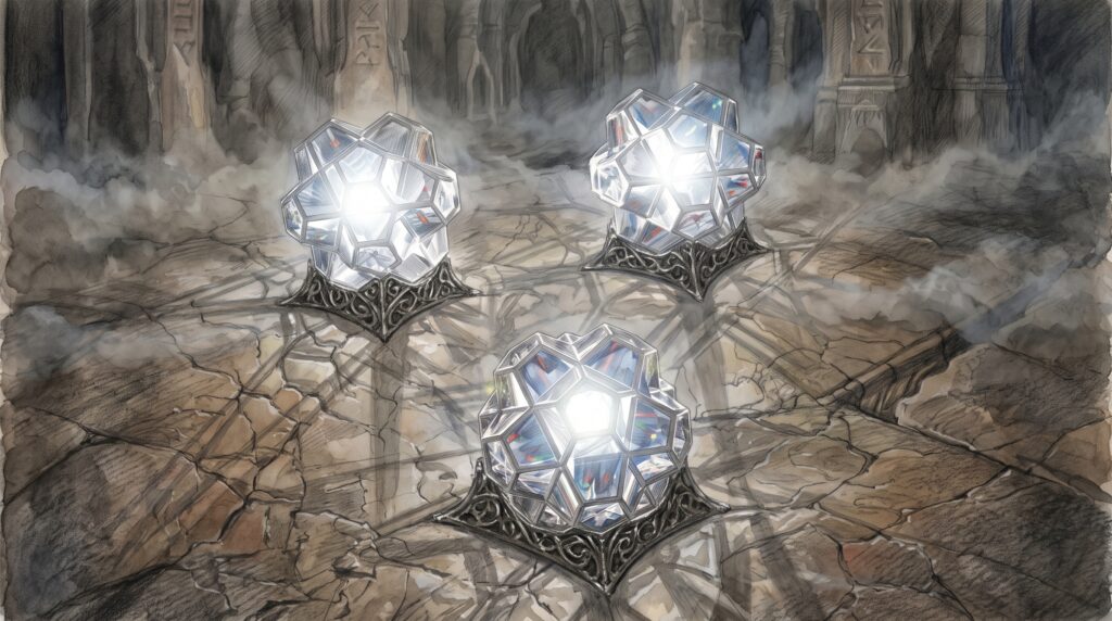 Fëanor tarafından Valinor'da İki Ağaç'ın ışığıyla yaratılan üç Silmaril mücevheri.