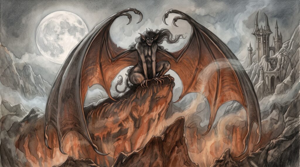 Orta Dünya'da Kurtadamlar Adası Tol-in-Gaurhoth ve Minas Tirith kalesinde, Sauron'un ulağı vampir Thuringwethil devasa yarasa formu ve demir pençeleriyle.